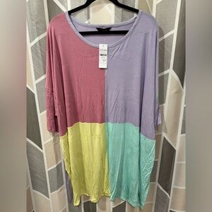 Yours Clothing Color Block Dress - Pink, Purple, Yellow, Green